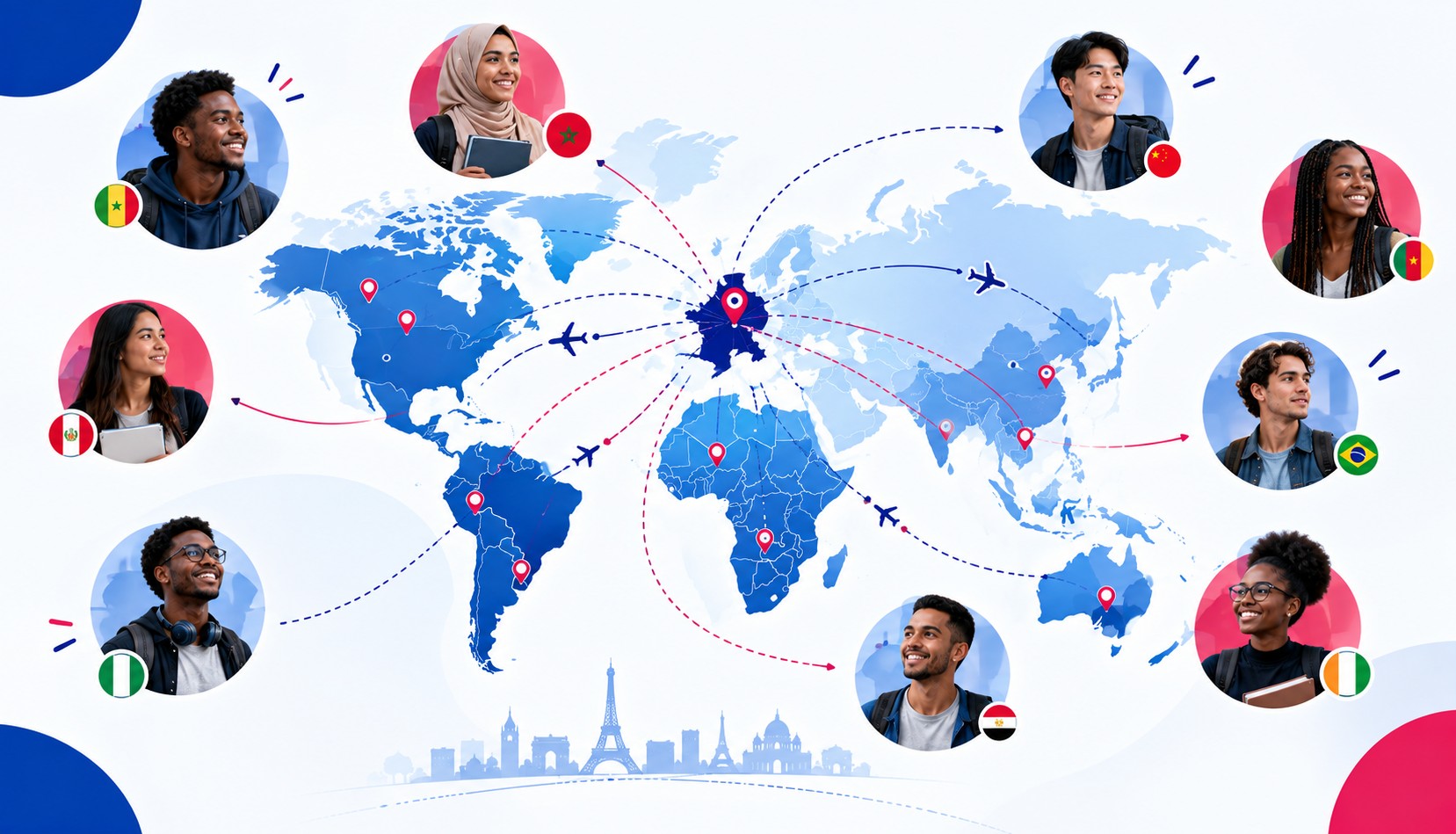 Carte du monde illustrant les pays d'origine des étudiants accompagnés par Student Global Link